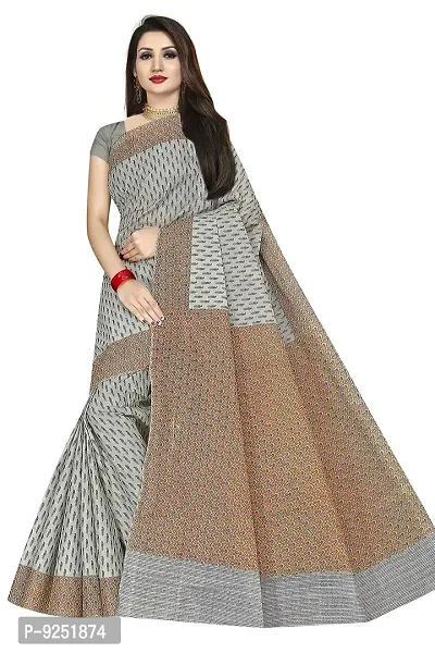 TAMAIRA FASHION Plain Weave Women's Pure Cotton Saree Without Blouse Piece (2335_Green Beige)-thumb0