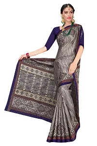 TAMAIRA FASHION Women's Plain Weave Pure Cotton Saree Without Blouse Piece(1456_GreyandBlue)-thumb1