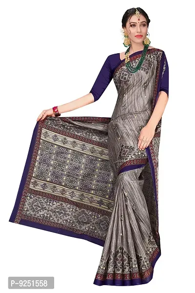 TAMAIRA FASHION Women's Plain Weave Pure Cotton Saree Without Blouse Piece(1456_GreyandBlue)-thumb2