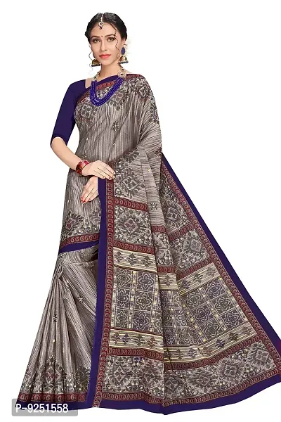 TAMAIRA FASHION Women's Plain Weave Pure Cotton Saree Without Blouse Piece(1456_GreyandBlue)