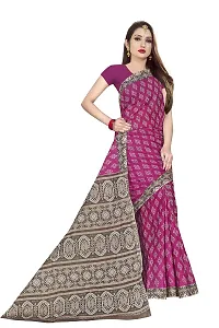 TAMAIRA FASHION Women's Plain Weave Pure Cotton Saree Without Blouse Piece (AB24_Beige and Magenta)-thumb2