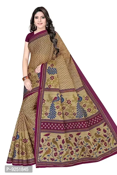 TAMAIRA FASHION Women's Plain Cotton Saree (1361_Beige And Magenta)