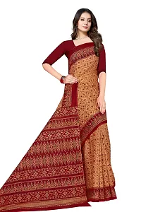 TAMAIRA FASHION Women's Plain Weave Pure Cotton Saree Without Blouse Piece(1362_BeigeandRed)-thumb2