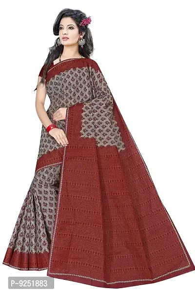 TAMAIRA FASHION Plain Weave Women's Pure Cotton Saree Without Blouse Piece (2340_Grey and Maroon)