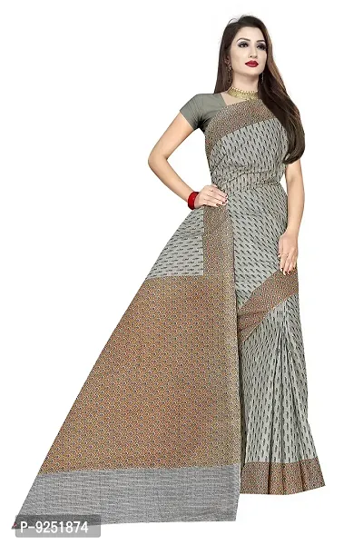 TAMAIRA FASHION Plain Weave Women's Pure Cotton Saree Without Blouse Piece (2335_Green Beige)-thumb3