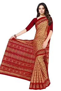 TAMAIRA FASHION Women's Plain Weave Pure Cotton Saree Without Blouse Piece(1362_BeigeandRed)-thumb1