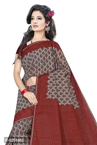 TAMAIRA FASHION Plain Weave Women's Pure Cotton Saree Without Blouse Piece (2340_Grey and Maroon)-thumb5