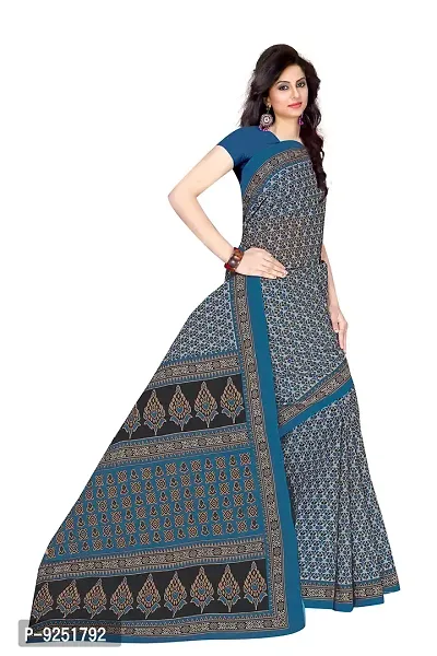 TAMAIRA FASHION Women's Plain Weave Cotton Saree Without Blouse Piece ( 802_Blue)-thumb3