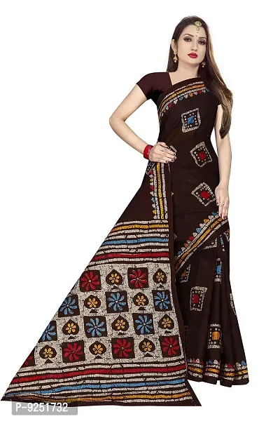 TAMAIRA FASHION Women's Plain Weave Pure Cotton Saree Without Blouse Piece (AB12_Dark Chocolate)-thumb3