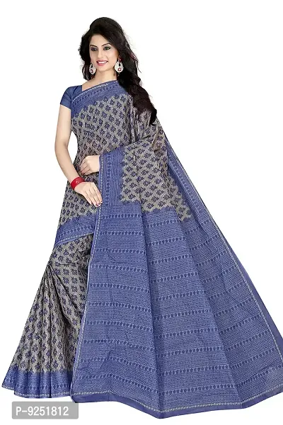 TAMAIRA FASHION Plain Weave Women's Pure Cotton Saree Without Blouse Piece (2340_Grey  Blue)-thumb0