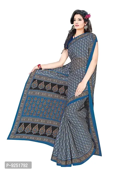 TAMAIRA FASHION Women's Plain Weave Cotton Saree Without Blouse Piece ( 802_Blue)-thumb2