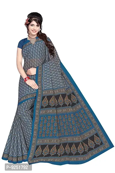 TAMAIRA FASHION Women's Plain Weave Cotton Saree Without Blouse Piece ( 802_Blue)