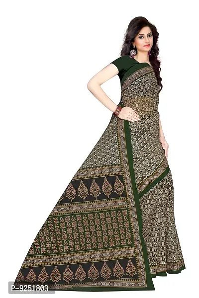 TAMAIRA FASHION Women's Plain Weave Cotton Saree Without Blouse Piece ( 802_Dark Green)-thumb3