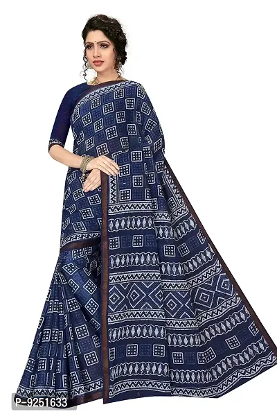 TAMAIRA FASHION Women's Plain Weave Pure Cotton Saree With Blouse Piece (2427_Indigo)-thumb0