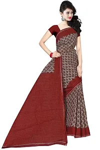 TAMAIRA FASHION Plain Weave Women's Pure Cotton Saree Without Blouse Piece (2340_Grey and Maroon)-thumb2