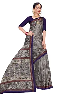 TAMAIRA FASHION Women's Plain Weave Pure Cotton Saree Without Blouse Piece(1456_GreyandBlue)-thumb2