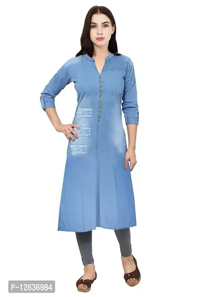 Sky Blue Denim Kurti for Women-thumb0