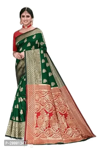 BGMK ENTERPRISE Women's Kanjivaram Soft Silk Saree With Blouse Piece (BottalGreen)-thumb0