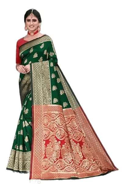 BGMK ENTERPRISE Women's Kanjivaram Soft Silk Saree With Blouse Piece (BottalGreen)