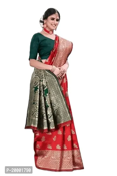 BGMK ENTERPRISE Women's Kanjivaram Soft Silk Saree With Blouse Piece (Red)-thumb3