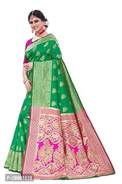 BGMK ENTERPRISE Women's Kanjivaram Soft Silk Saree With Blouse Piece (MintGreen)-thumb2