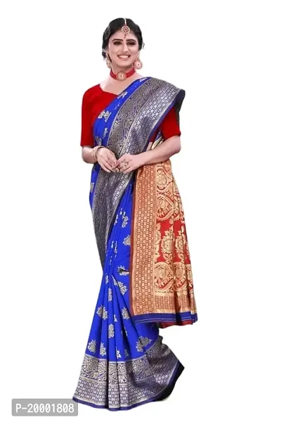 BGMK ENTERPRISE Women's Kanjivaram Soft Silk Saree With Blouse Piece (RoyalBlue)-thumb4