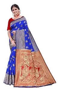 BGMK ENTERPRISE Women's Kanjivaram Soft Silk Saree With Blouse Piece (RoyalBlue)-thumb1