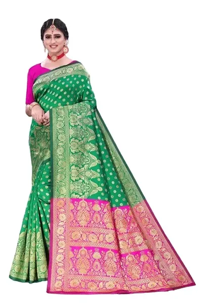 BGMK ENTERPRISE Women's Kanjivaram Soft Silk Saree With Blouse Piece (1.MintGreen)