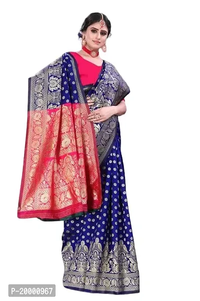 BGMK ENTERPRISE Women's Kanjivaram Soft Silk Saree With Blouse Piece (1.NavyBlue)-thumb3