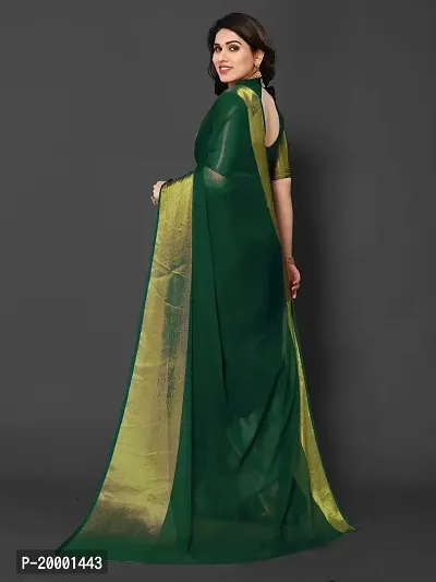 BGMK ENTERPRISE Women's Chiffon Silk Solid-Plain DarkGreen Colour Saree With Unstitched Solid Plain Blouse Piece Ideal For Wedding, Party, Engagement  Festival-thumb3