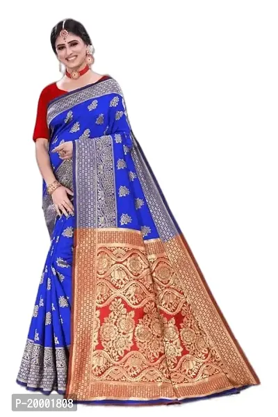 BGMK ENTERPRISE Women's Kanjivaram Soft Silk Saree With Blouse Piece (RoyalBlue)