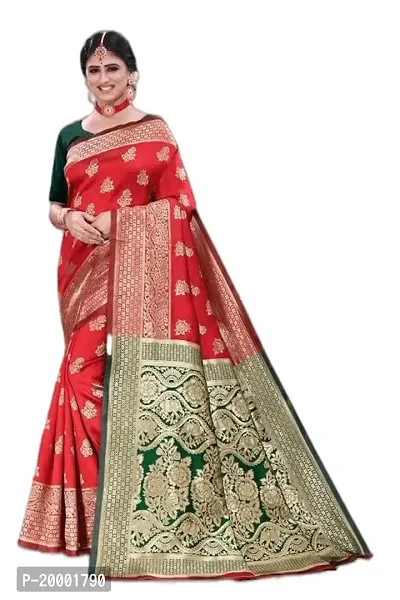 BGMK ENTERPRISE Women's Kanjivaram Soft Silk Saree With Blouse Piece (Red)