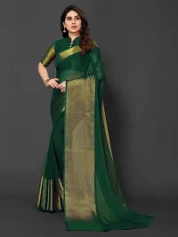 BGMK ENTERPRISE Women's Chiffon Silk Solid-Plain DarkGreen Colour Saree With Unstitched Solid Plain Blouse Piece Ideal For Wedding, Party, Engagement  Festival-thumb3