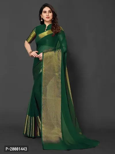 BGMK ENTERPRISE Women's Chiffon Silk Solid-Plain DarkGreen Colour Saree With Unstitched Solid Plain Blouse Piece Ideal For Wedding, Party, Engagement  Festival-thumb4