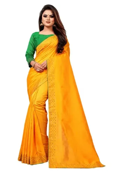 BGMK Women's Georgette Silk Solid-Plain Embroidery Saree With Unstitched Solid Plain Blouse Piece Ideal For Wedding, Party, Engagement Festival