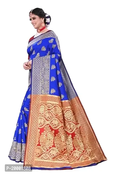 BGMK ENTERPRISE Women's Kanjivaram Soft Silk Saree With Blouse Piece (RoyalBlue)-thumb3