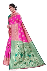 BGMK ENTERPRISE Women's Kanjivaram Soft Silk Saree With Blouse Piece (RaniPink)-thumb1