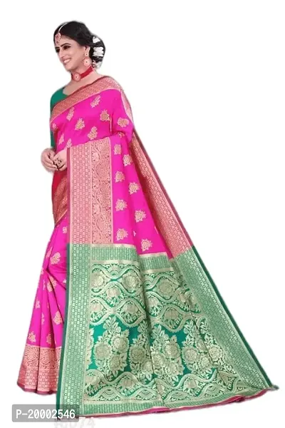 BGMK ENTERPRISE Women's Kanjivaram Soft Silk Saree With Blouse Piece (RaniPink)-thumb2