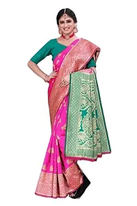 BGMK ENTERPRISE Women's Kanjivaram Soft Silk Saree With Blouse Piece (RaniPink)-thumb2