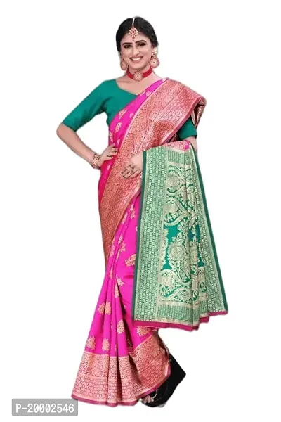 BGMK ENTERPRISE Women's Kanjivaram Soft Silk Saree With Blouse Piece (RaniPink)-thumb3