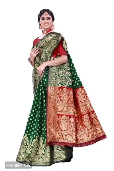 BGMK ENTERPRISE Women's Kanjivaram Soft Silk Saree With Blouse Piece (1.BottalGreen)-thumb3