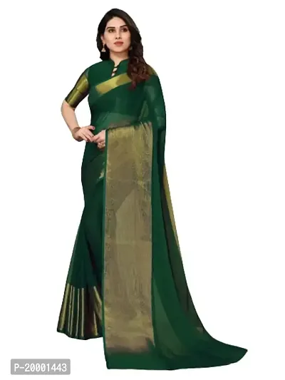 BGMK ENTERPRISE Women's Chiffon Silk Solid-Plain DarkGreen Colour Saree With Unstitched Solid Plain Blouse Piece Ideal For Wedding, Party, Engagement  Festival