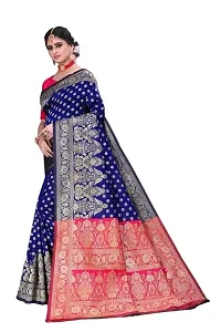 BGMK ENTERPRISE Women's Kanjivaram Soft Silk Saree With Blouse Piece (1.NavyBlue)-thumb1