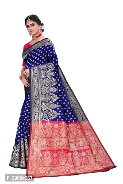 BGMK ENTERPRISE Women's Kanjivaram Soft Silk Saree With Blouse Piece (1.NavyBlue)-thumb2