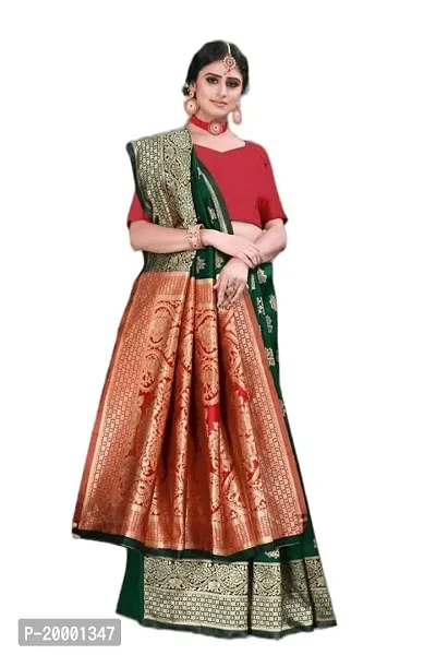 BGMK ENTERPRISE Women's Kanjivaram Soft Silk Saree With Blouse Piece (BottalGreen)-thumb3