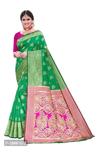 BGMK ENTERPRISE Women's Kanjivaram Soft Silk Saree With Blouse Piece (MintGreen)-thumb0