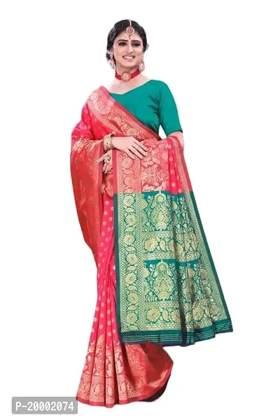 BGMK ENTERPRISE Women's Kanjivaram Soft Silk Saree With Blouse Piece (1.GajariPink)-thumb3