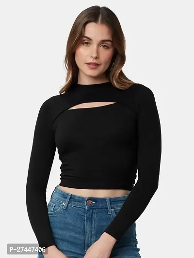 Vegal Casual Solid Women Black Top