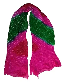 Kkrish Handcrafted Silk Bandhej Bandhni Dupta Stole For Women (Green Pink)-thumb1