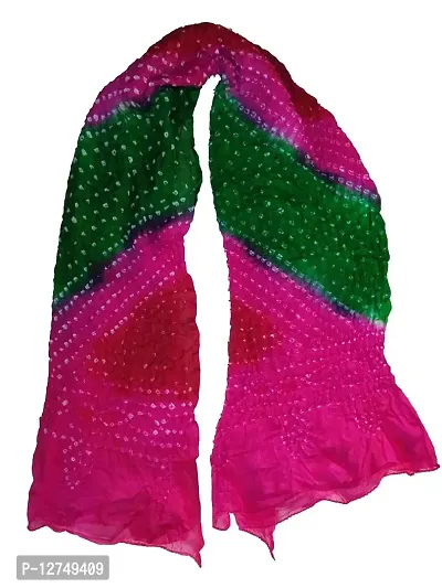 Kkrish Handcrafted Silk Bandhej Bandhni Dupta Stole For Women (Green Pink)-thumb2